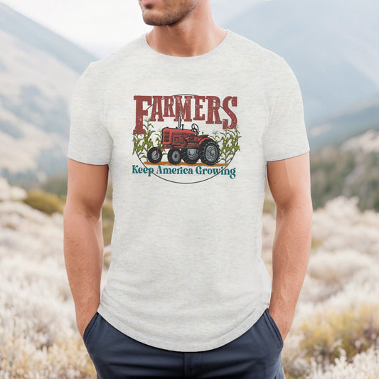 ADULT "Farmers Keep America Growing" Beige T-shirt with Red Tractor