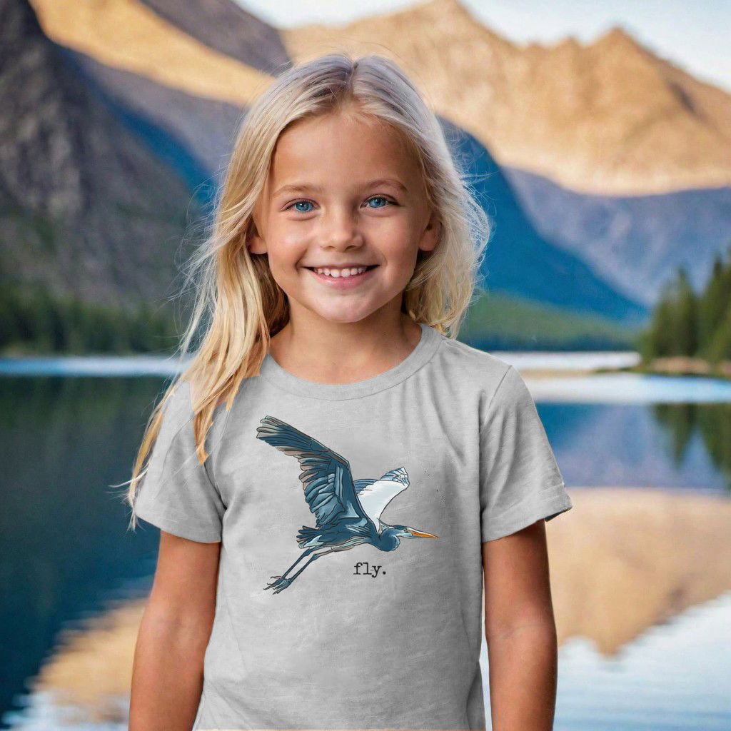 "Fly" Blue Heron Lake Life Summer T-Shirt for Kids