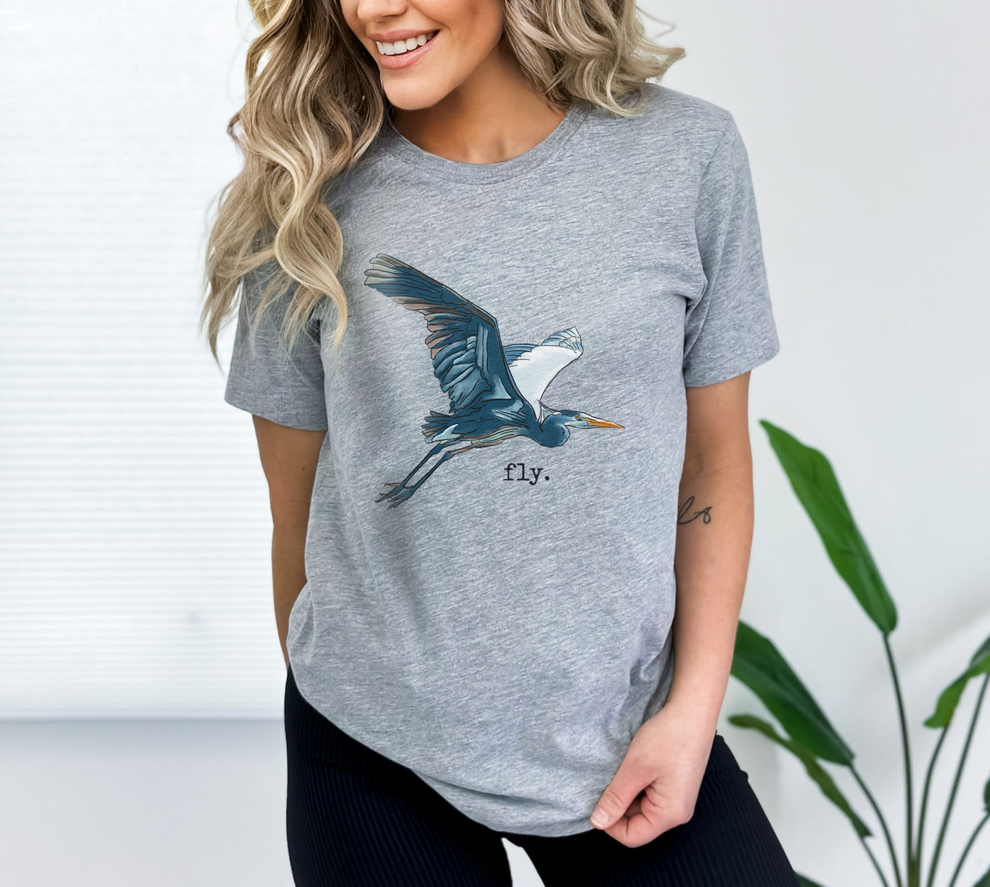 "Fly" Blue Heron ADULT Summer at the Lake T-Shirt