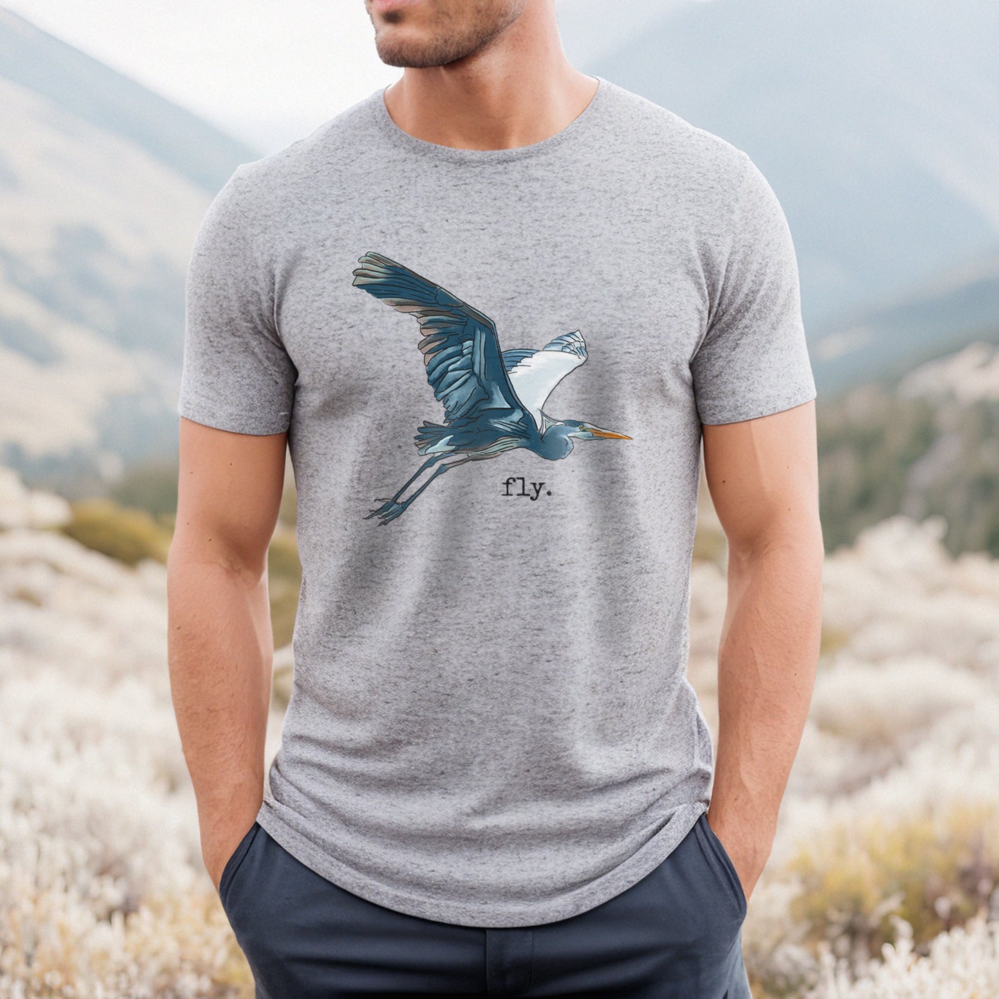 "Fly" Blue Heron ADULT Summer at the Lake T-Shirt