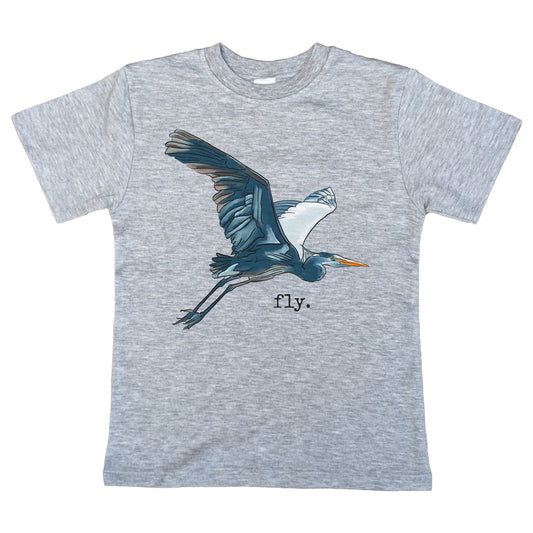 "Fly" Blue Heron Lake Life Summer T-Shirt for Kids