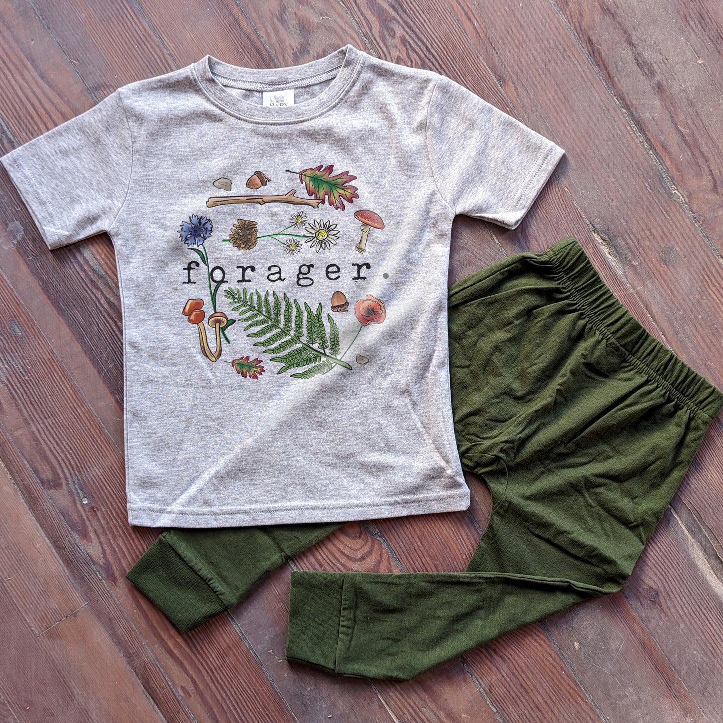 "Forager" Grey & Green Sleep 'n Play Set | Size 2T through 5T | Includes Shirt & Joggers