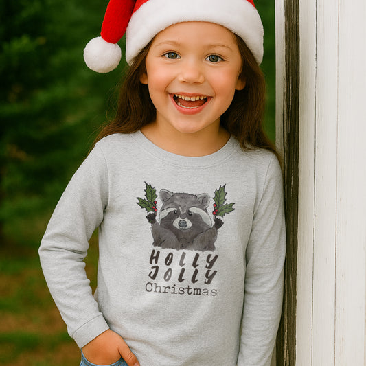"Have a Holly Jolly Christmas" Woodland Raccoon Holiday Long Sleeve Shirt
