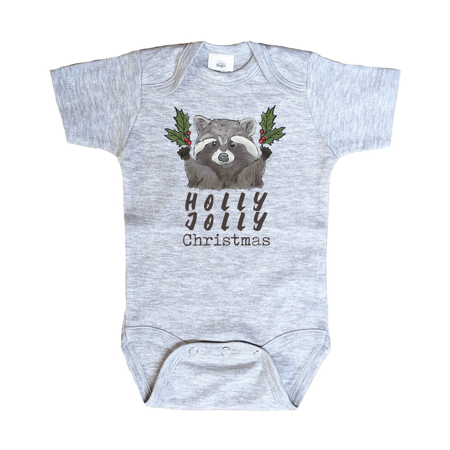 "Have a Holly Jolly Christmas" Woodland Raccoon Baby Body Suit