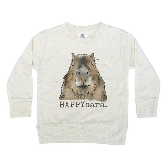 "HAPPYbara" Capybara Beige Toddler/Youth Long Sleeve Tee