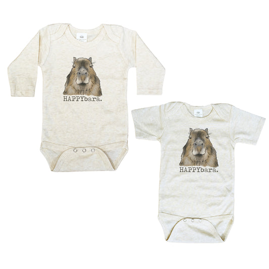 "HAPPYbara" Capybara Quirky Beige Baby Body Suit