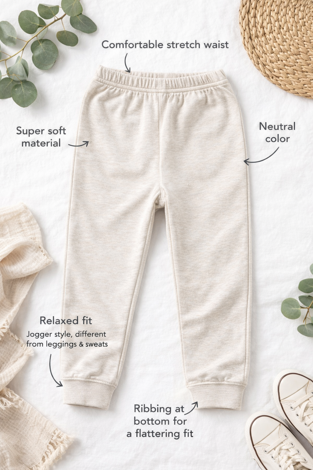 Beige Joggers (2T-XS) - Cozy, Soft, Perfect for Sleep or Play - Add-On Item JOGGERS ONLY