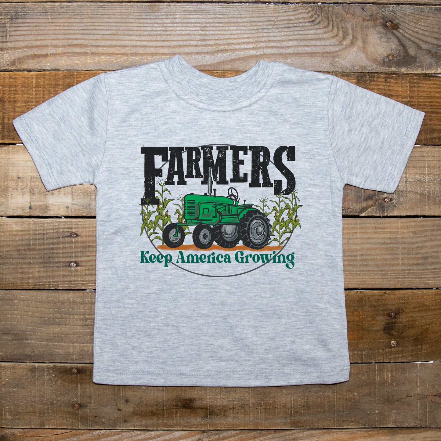 Green Tractor "Farmers keep America growing" Grey tee