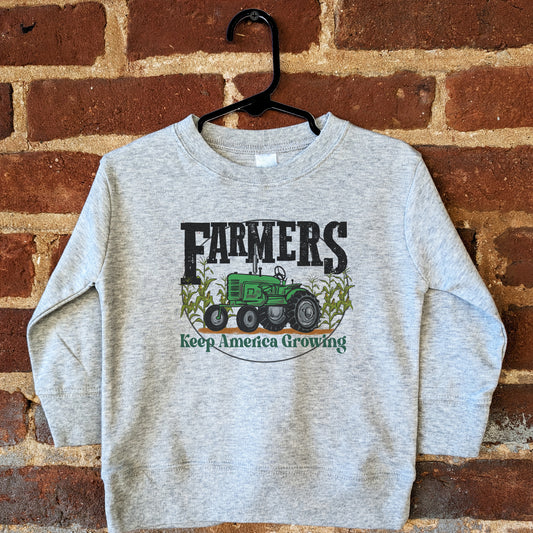 Green Tractor "Farmers keep America growing" Grey Long Sleeve