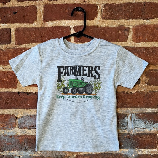 Green Tractor "Farmers keep America growing" Grey tee