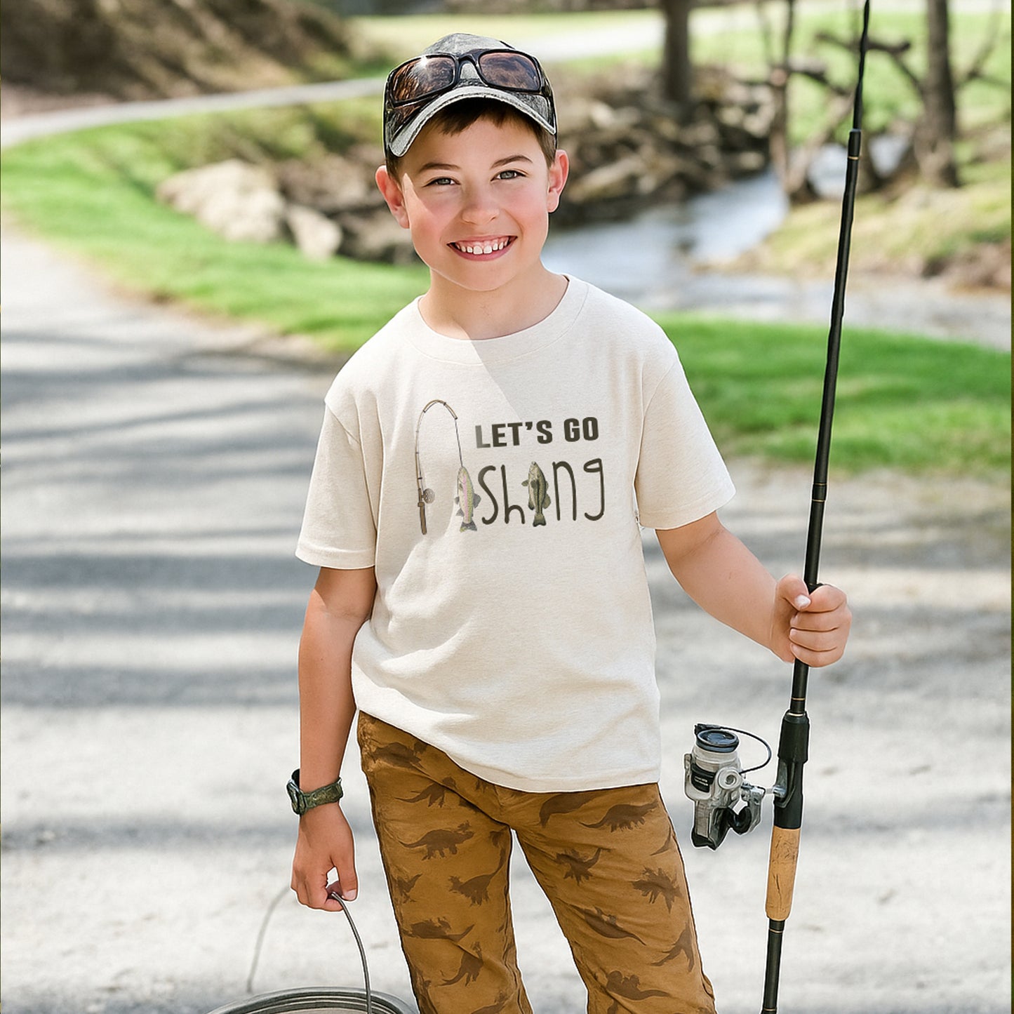 "Let's go fishing" Toddler/Youth Summer shirt