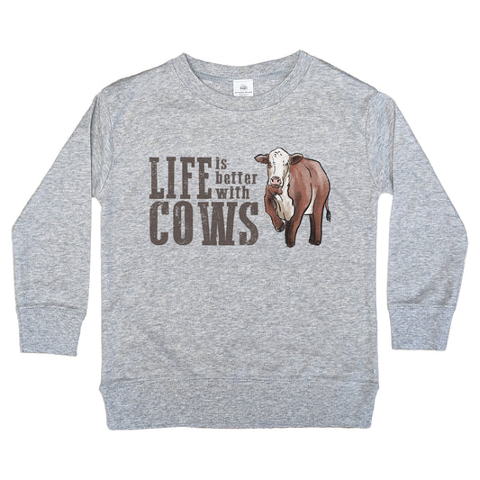 "Life is better with cows" Grey Long Sleeve Shirt | Western Line