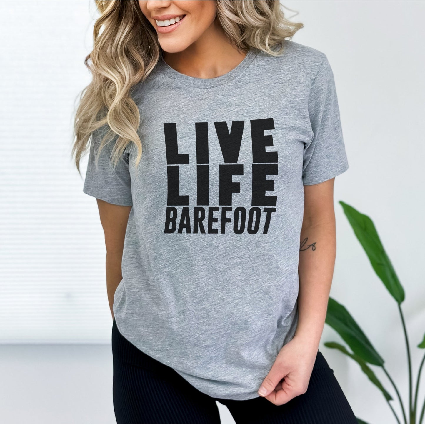 ADULT SIZE "Live Life Barefoot" Grey T-shirt