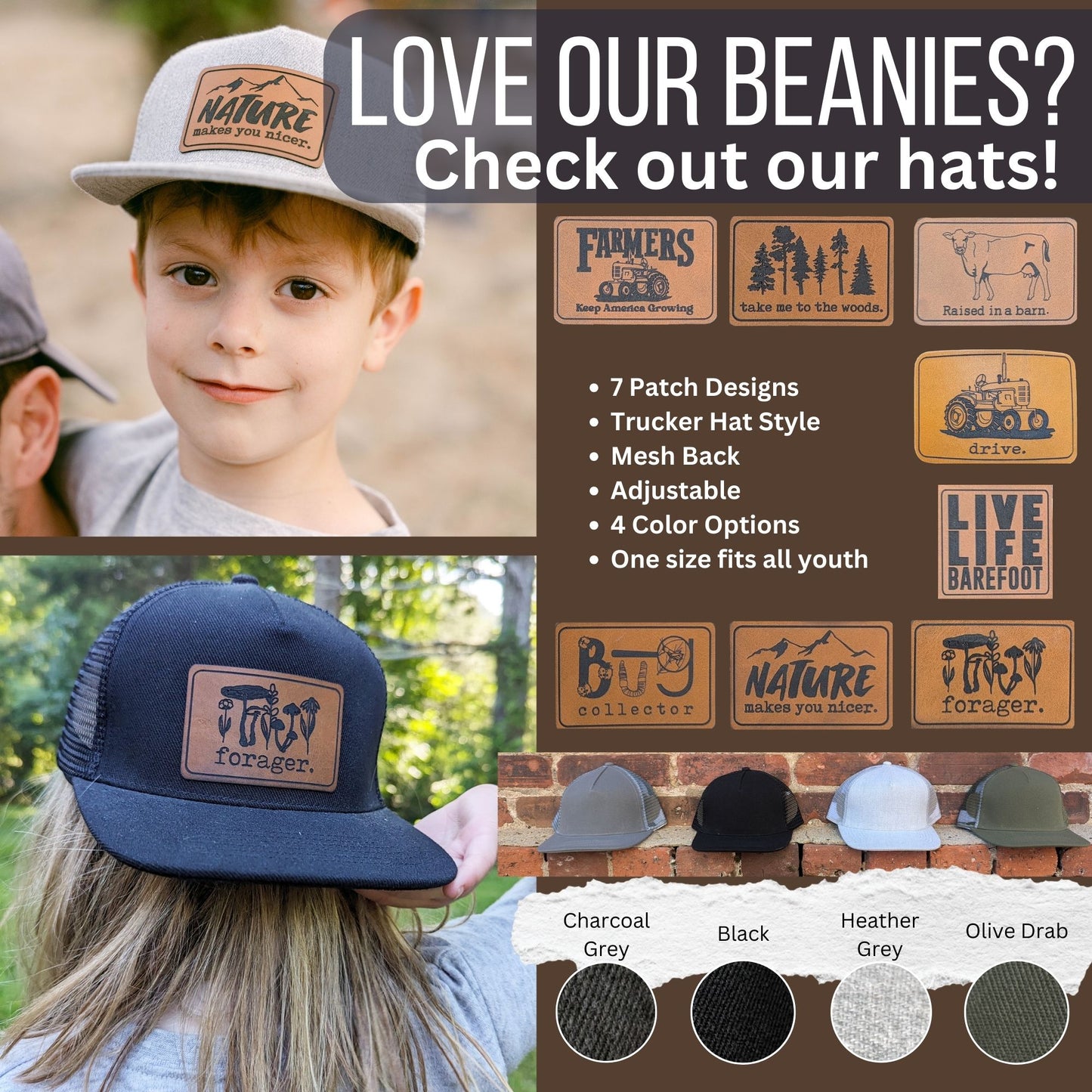 "Live Life Barefoot" Country Kid Rural Living Beanie Hat | One Size Fits All | FOUR Color Options