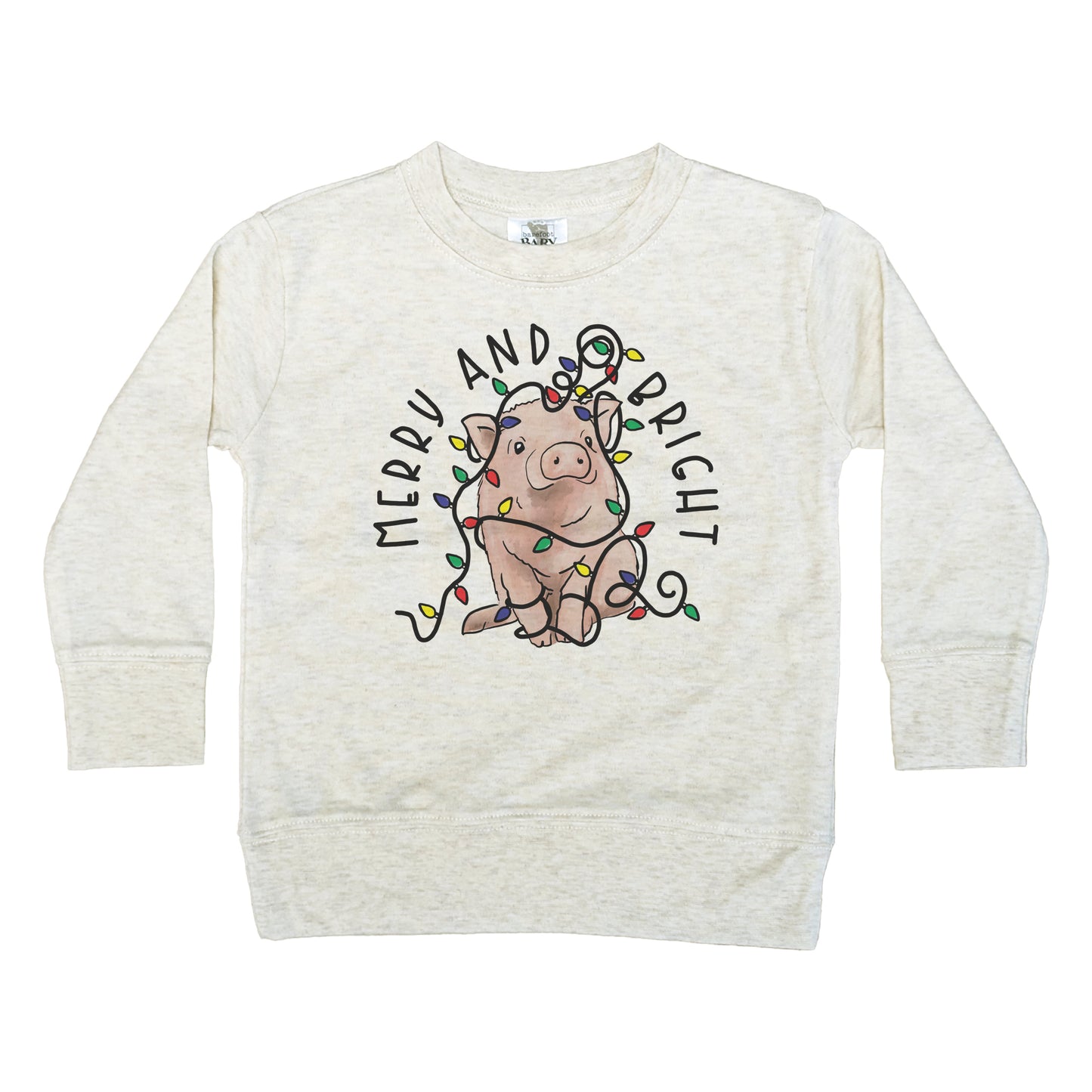 "Merry & Bright" Pig Country Western Kid Christmas Long Sleeve Shirt