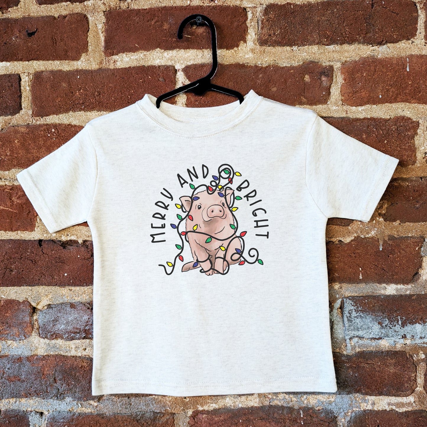"Merry & Bright" Pig Country Western Kid Christmas 2024 tee
