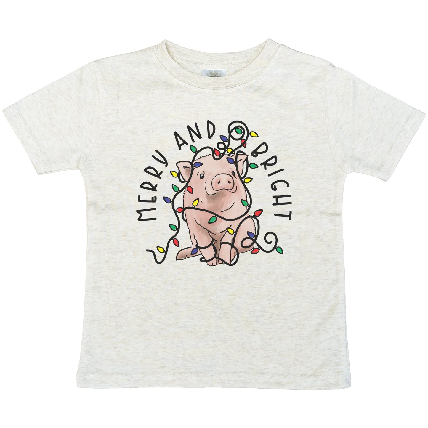 "Merry & Bright" Pig Country Western Kid Christmas 2024 tee