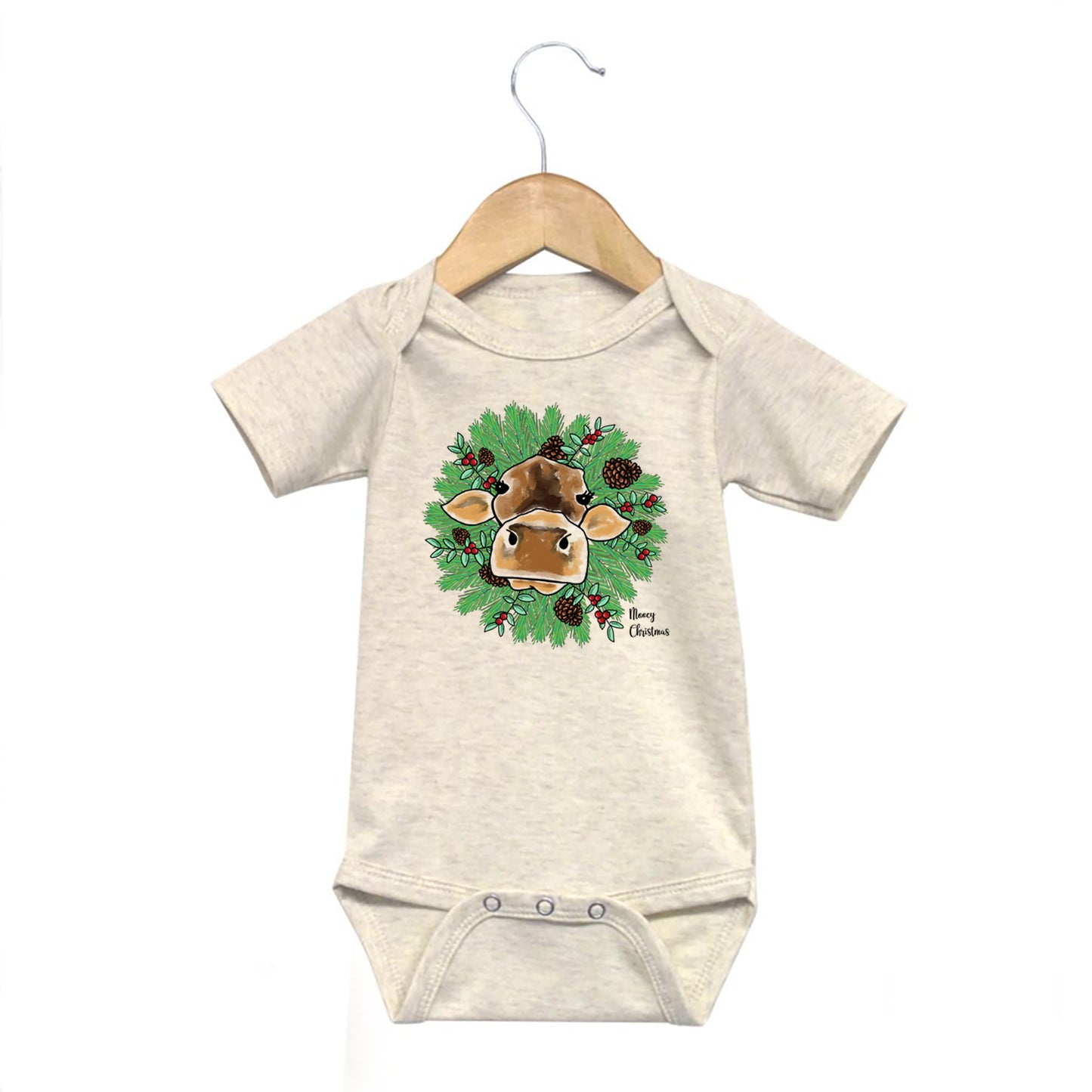 "Mooey Christmas" Country Western Cow Baby Body Suit