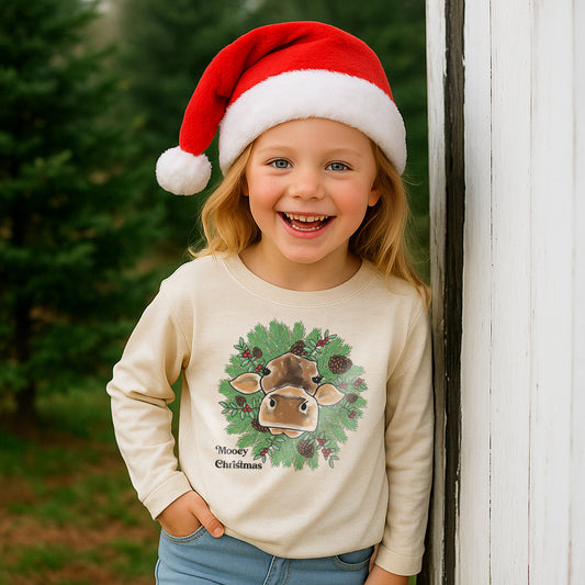 "Mooey Christmas" Country Western Cow Kid Long Sleeve tee