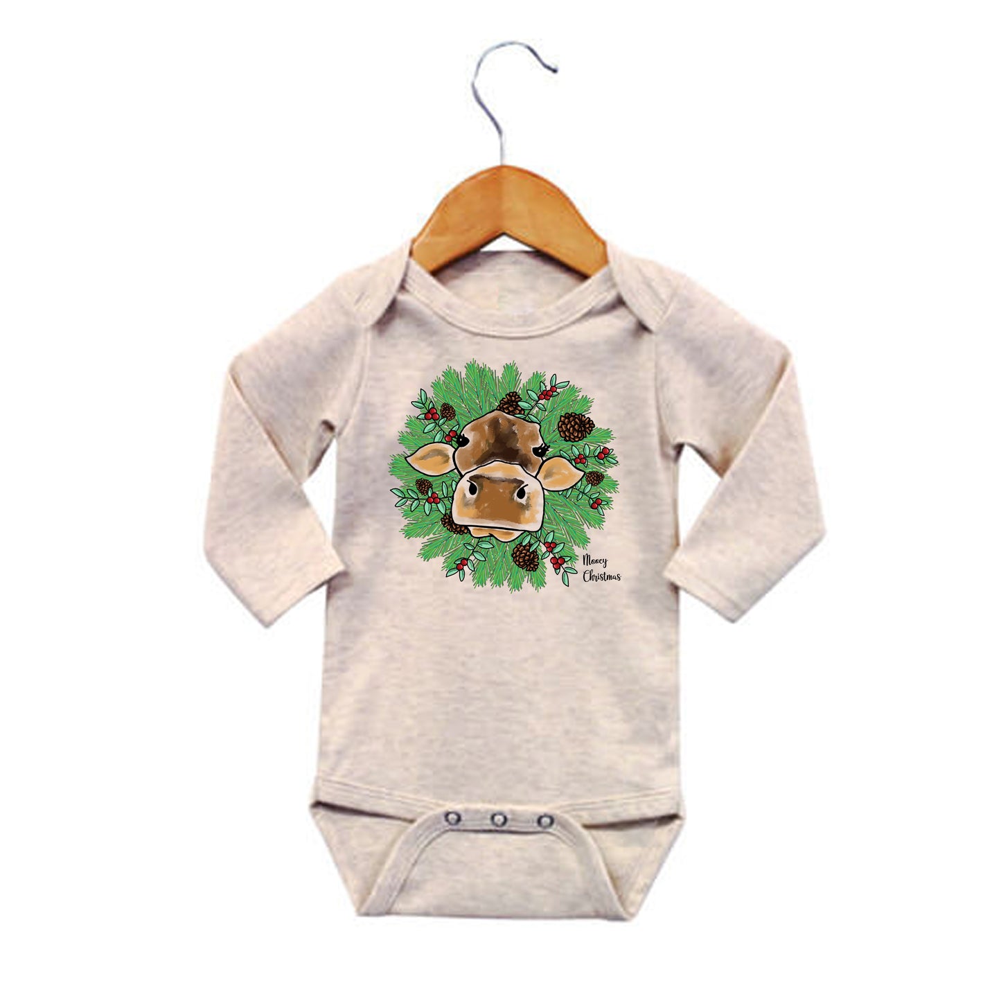 "Mooey Christmas" Country Western Cow Baby Body Suit