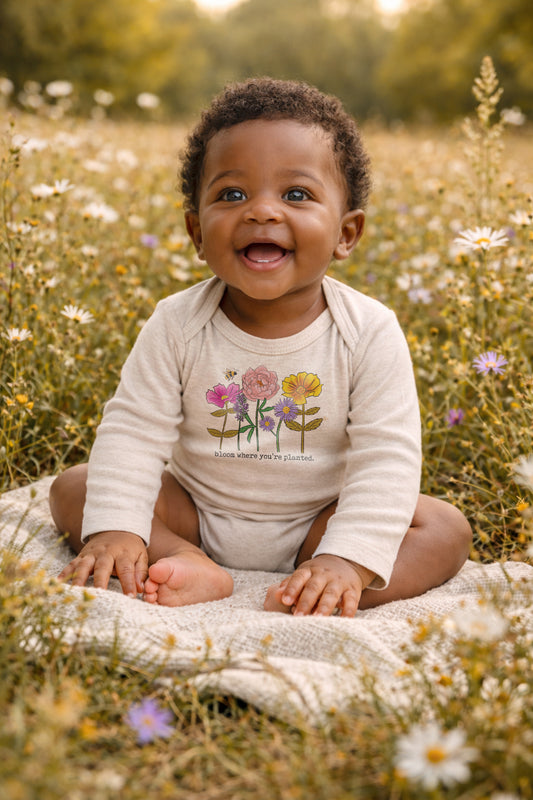 "Bloom where you're planted" Baby Wildflower Kids Flower Nature Body Suit