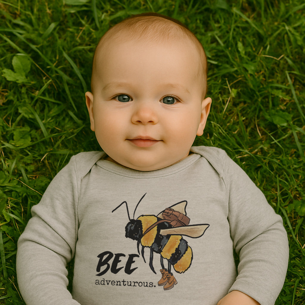 "Bee Adventurous" Grey Nature Baby Body Suit