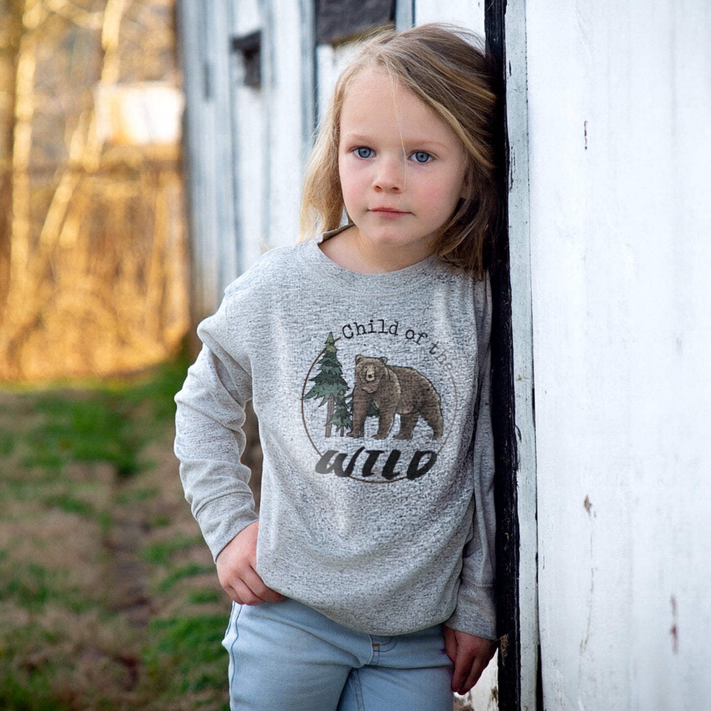 "Child of the wild" Bear Toddler/Youth grey Long Sleeve Shirt