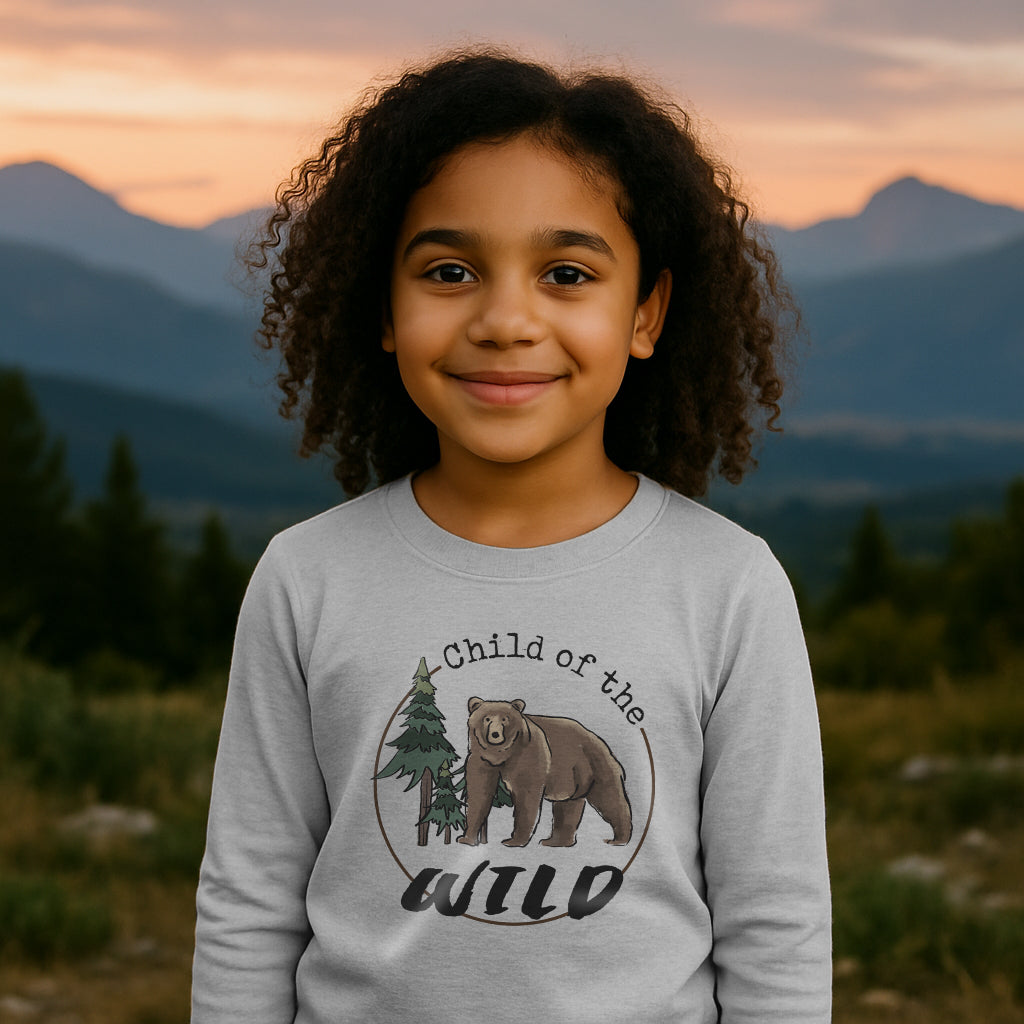 "Child of the wild" Bear Toddler/Youth grey Long Sleeve Shirt