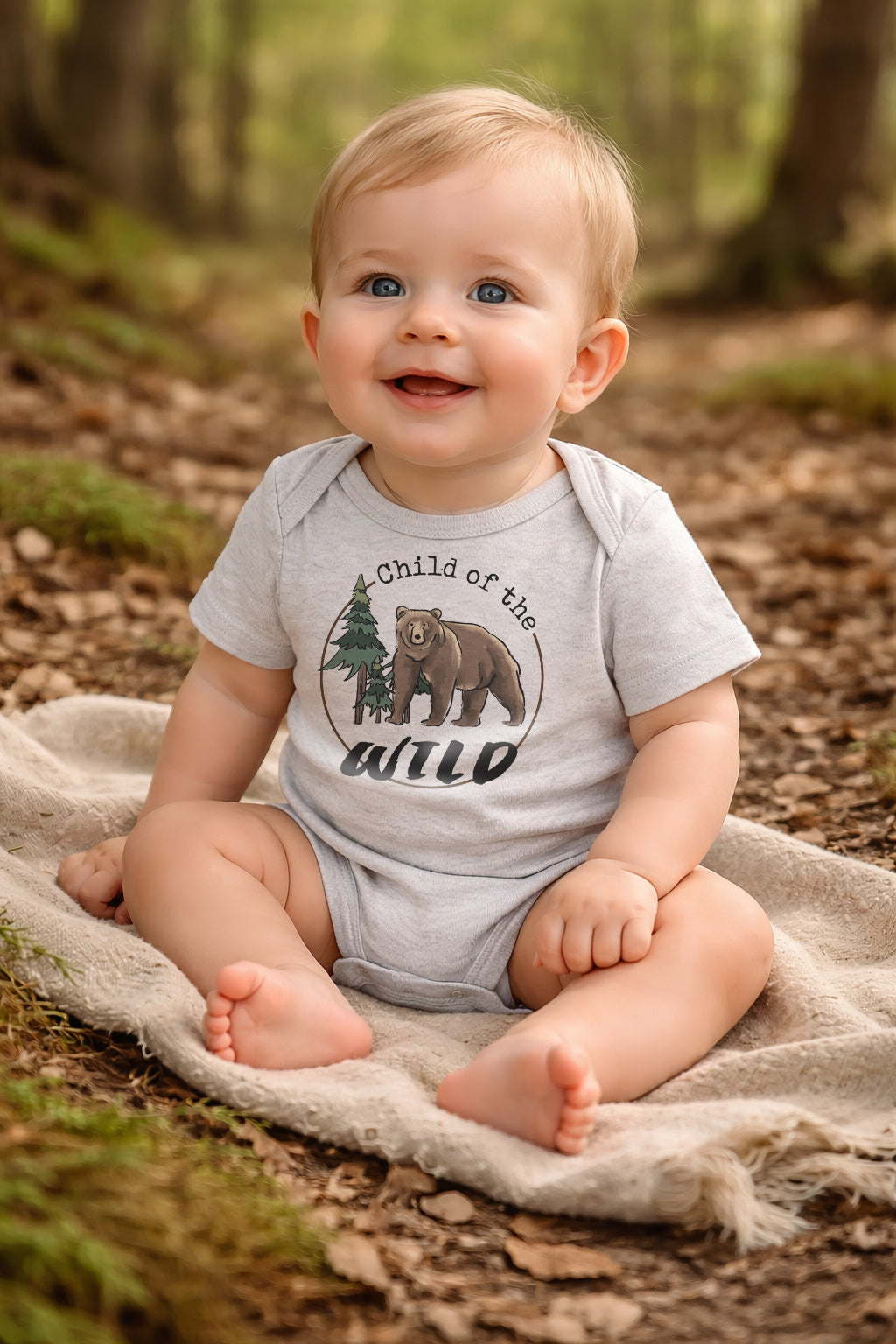 "Child of the wild" Bear Grey Baby Body Suit