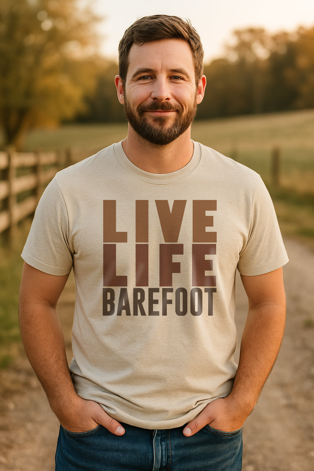 ADULT "Live Life Barefoot" Beige T-shirt