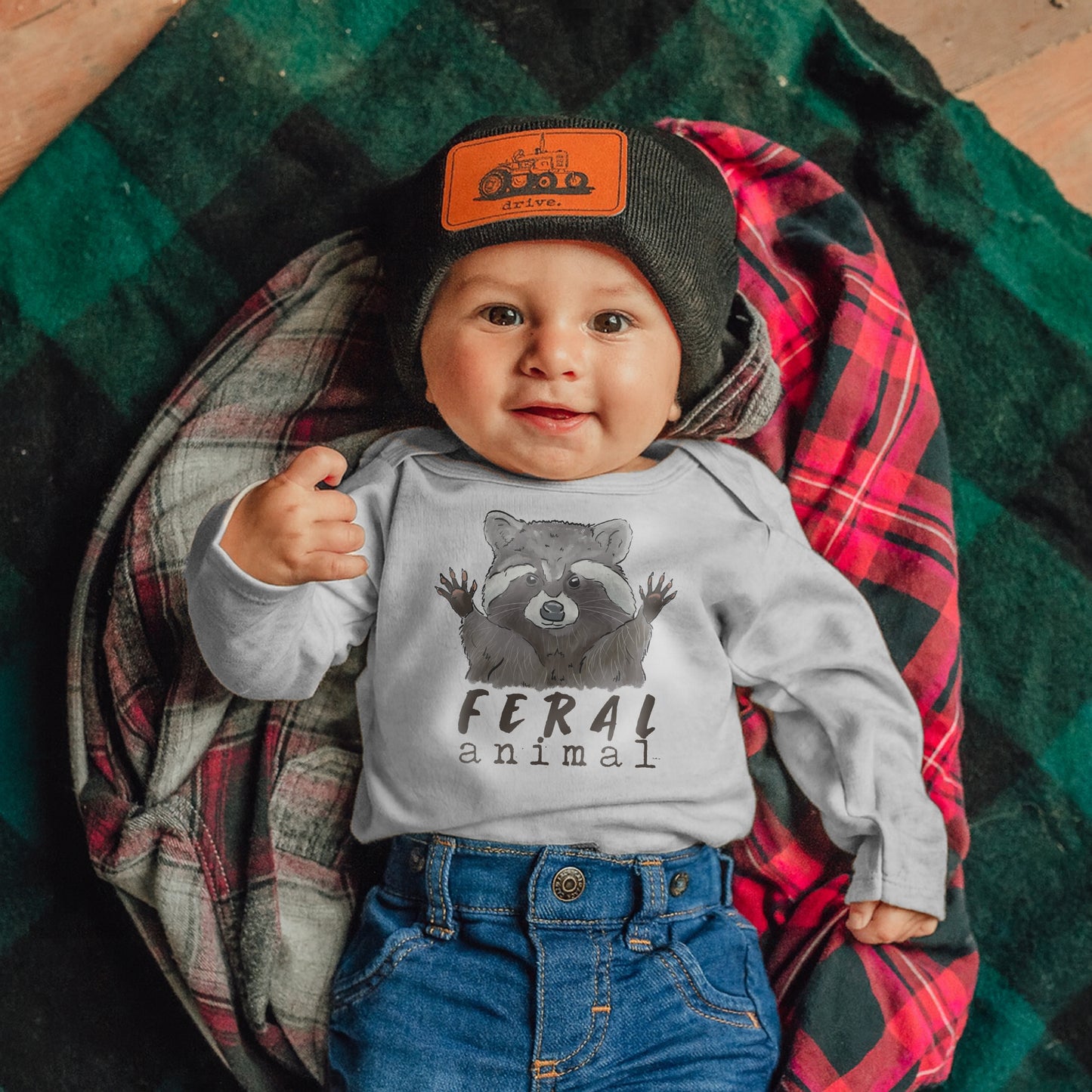 "Feral Animal" Raccoon Grey Baby Body Suit