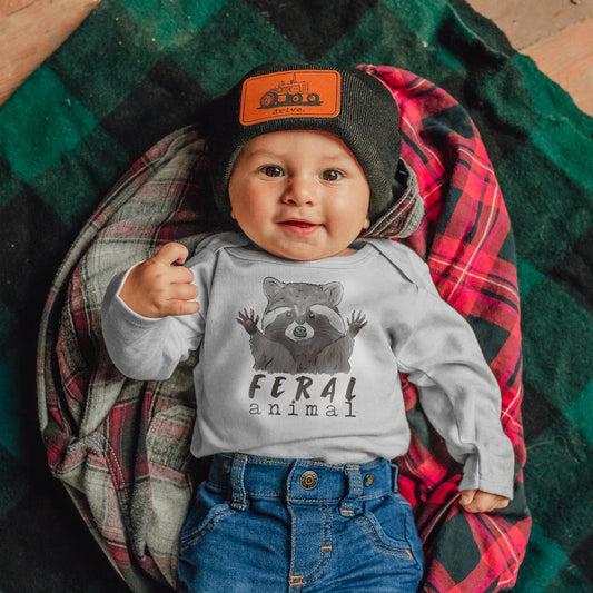 "Feral Animal" Raccoon Grey Baby Body Suit