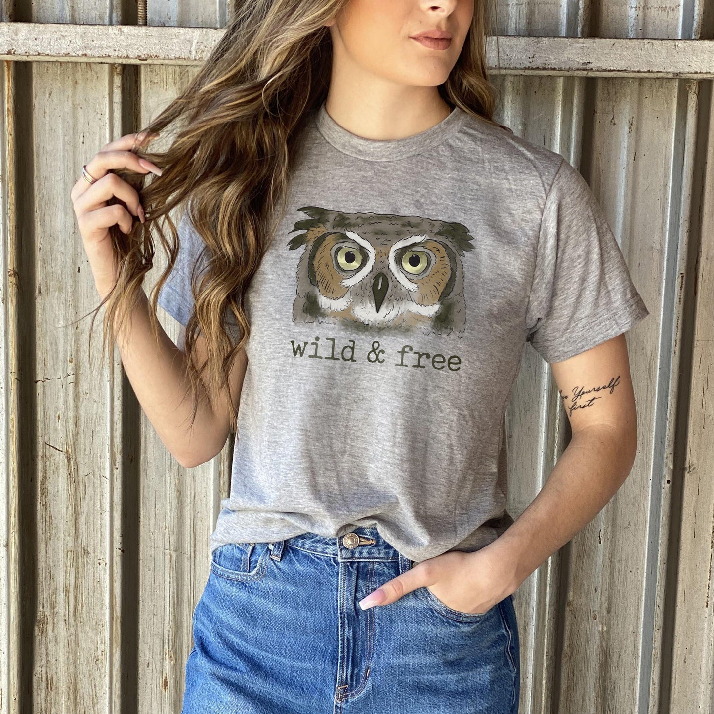 Adult "Wild & Free" Woodland Owl Shirt