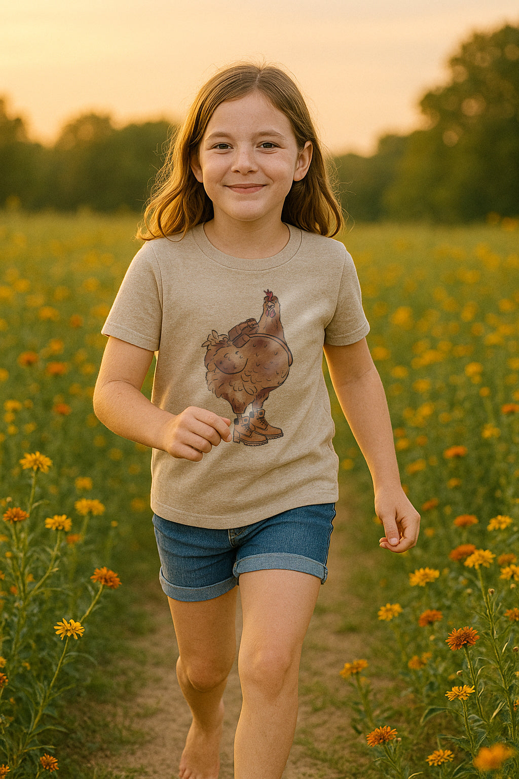 "Free Range" Hiking Chicken Long Sleeve Shirt for Kids