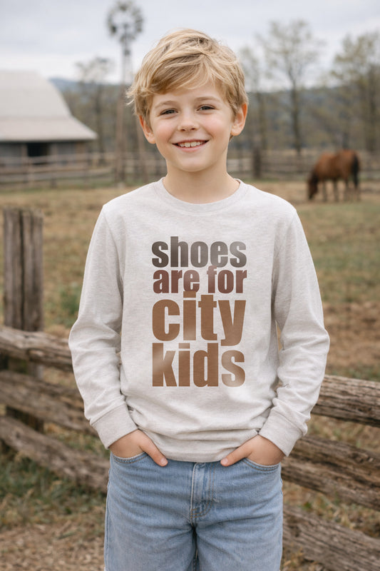 "Shoes are for city kids" Unisex Barefoot Long Sleeve shirt