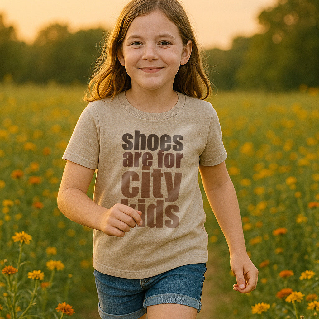 "Shoes are for city kids" Unisex Barefoot Baby tee