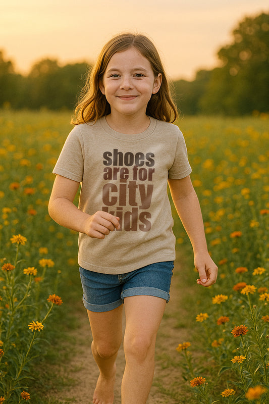 "Shoes are for city kids" Unisex Barefoot Baby tee