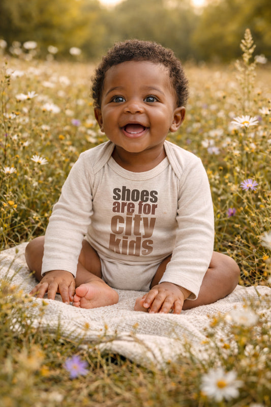 "Shoes are for city kids" Unisex Baby Body suit