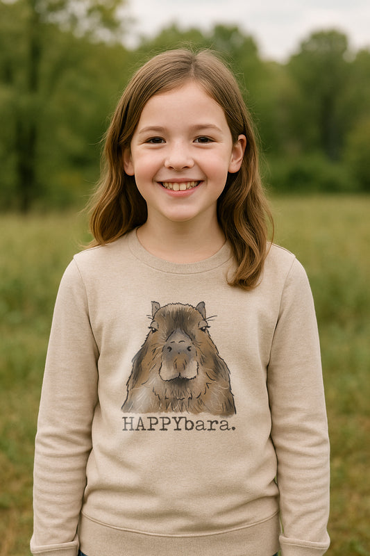 "HAPPYbara" Capybara Beige Toddler/Youth Long Sleeve Tee