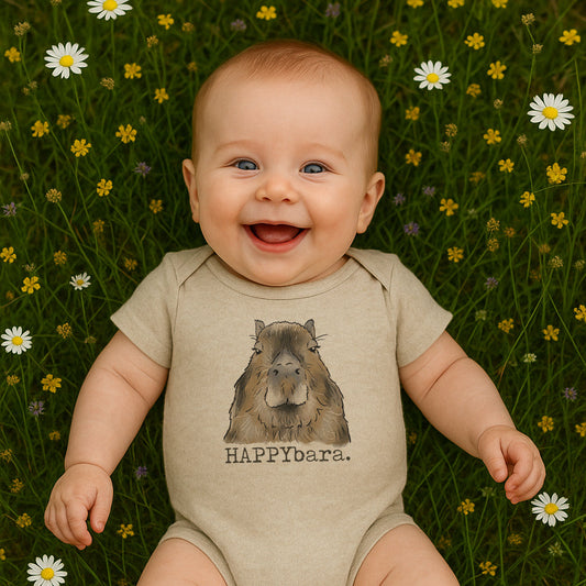 "HAPPYbara" Capybara Quirky Beige Baby Body Suit