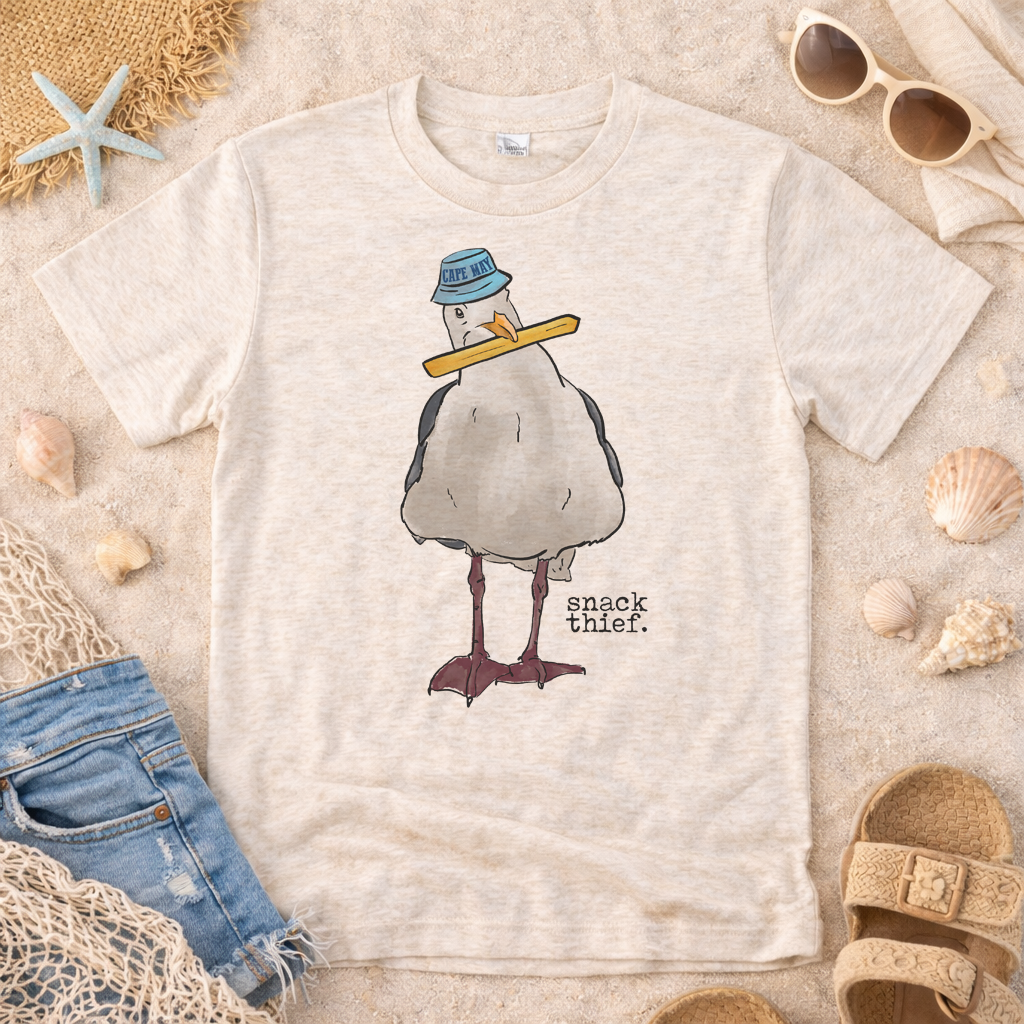 "Snack Thief" Sea Gull Coastal Beach Adult Shirt
