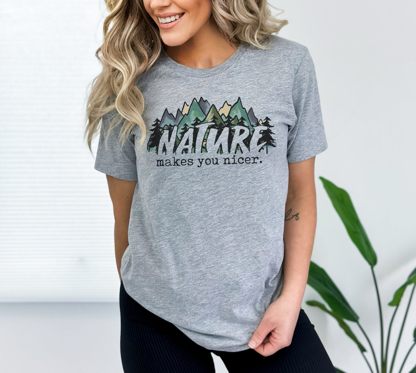 "Nature Makes you Nicer" Grey Adult Hiking Tee