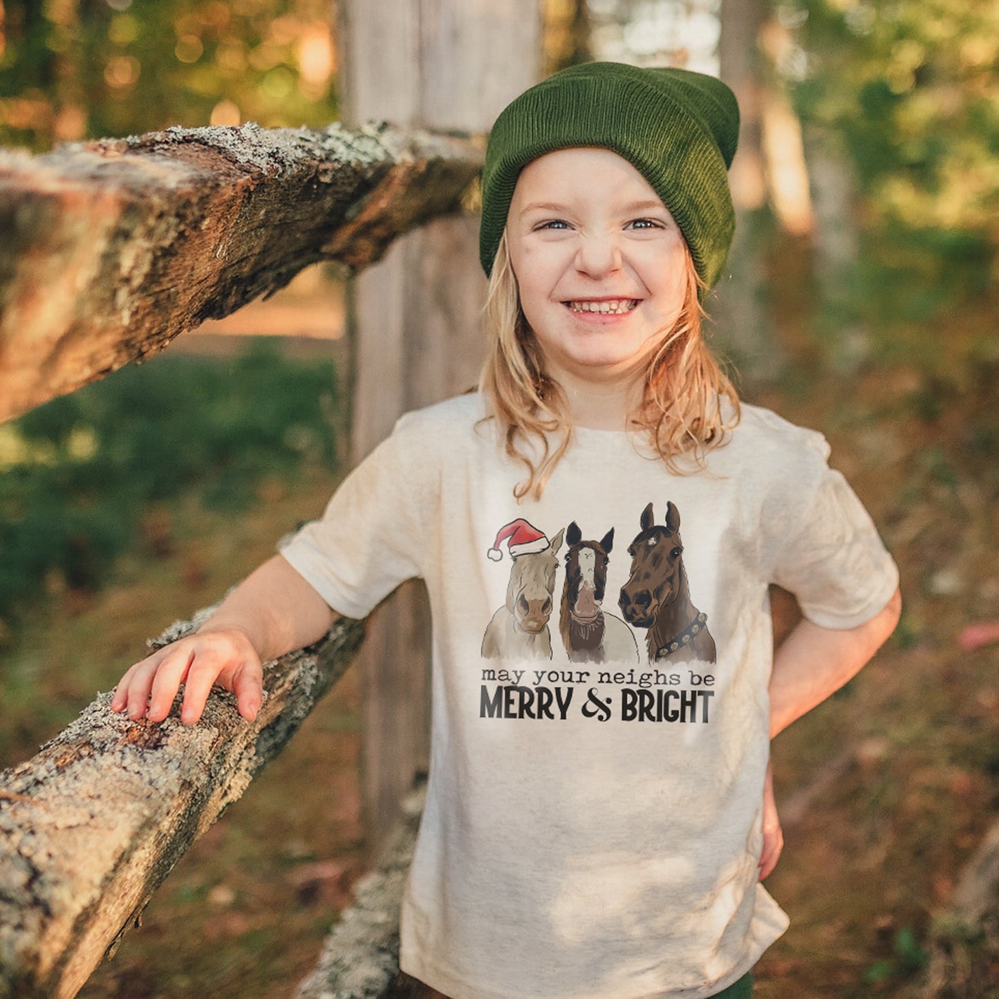 "May Your Neighs be Merry & Bright" Country Western Horse Kid Christmas 2024 tee