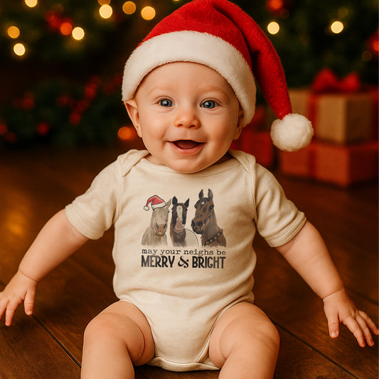 "May Your Neighs be Merry & Bright" Country Western Horse Baby Body Suit