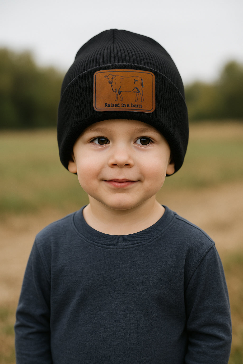 "Raised in a Barn" COW, Farm Life Country Kid Beanie Hat | One Size Fits All | FOUR Color Options