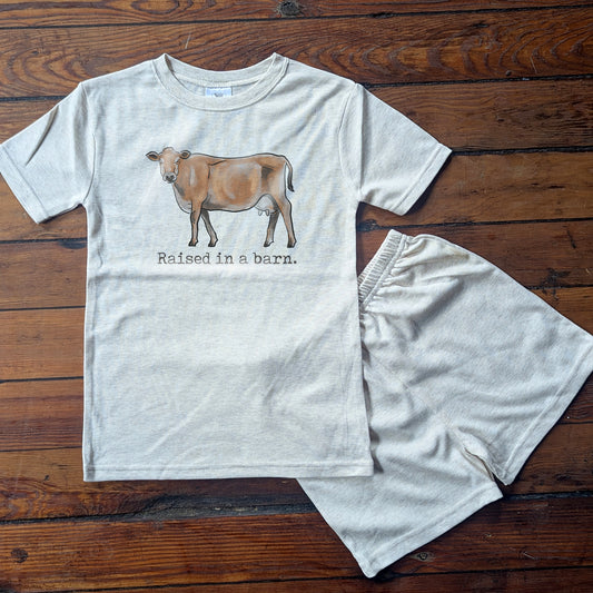 "Raised in a barn" Cow Farm Adventure Sleep 'n Play Set | Size 2T through XS | Includes Shirt & Shorts