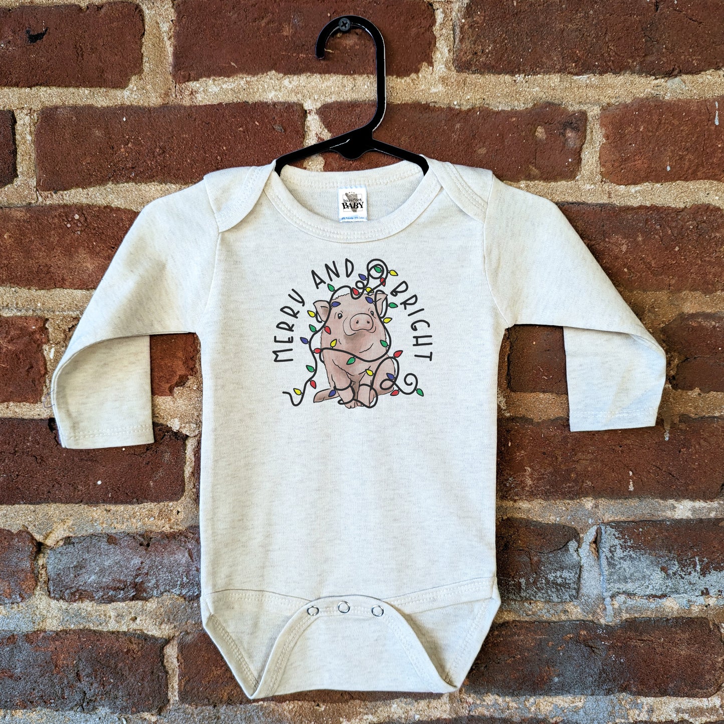 "Merry & Bright" Pig Country Western Farm Baby Body Suit