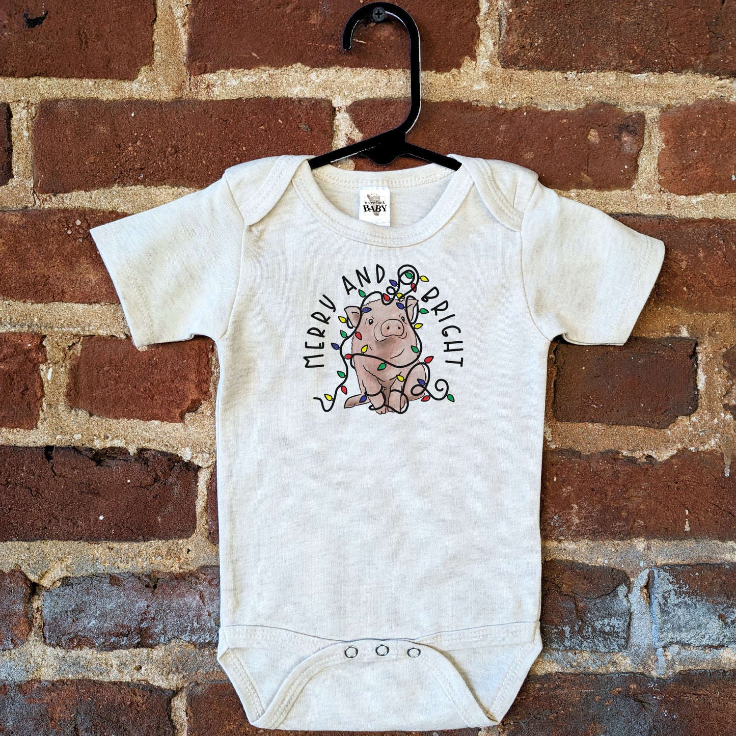 "Merry & Bright" Pig Country Western Farm Baby Body Suit