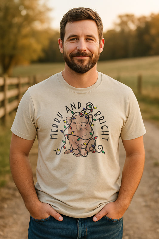 Adult "Merry & Bright" Pig Shirt
