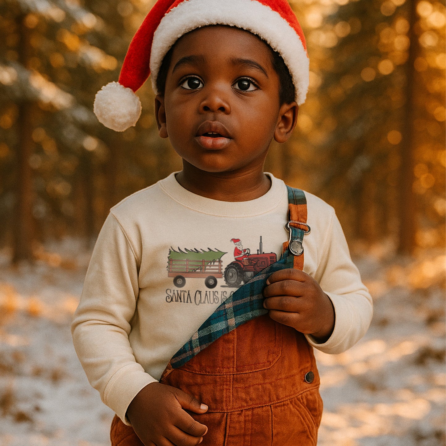 "Santa Claus is coming to town" Country Western Tractor Kid Long Sleeve tee